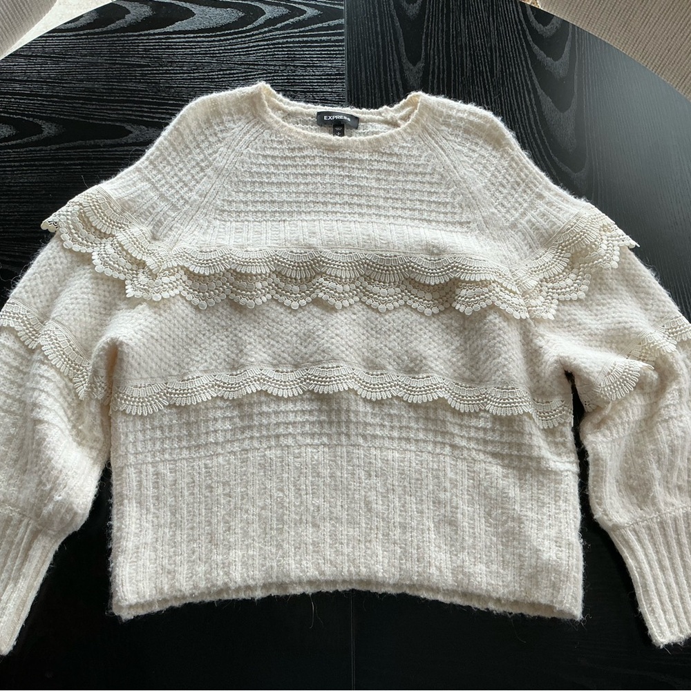 Express Cream Sweater with Lace Accents